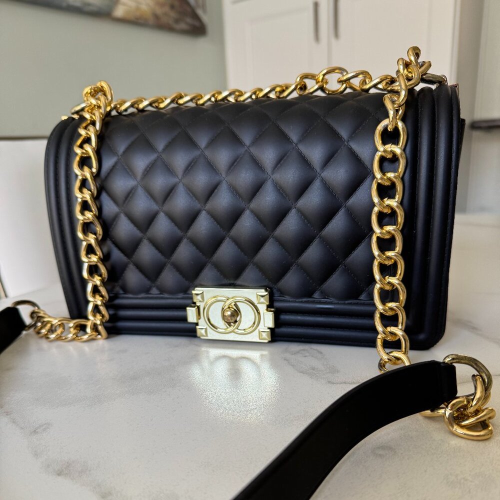 TOYBOY black quilted jelly crossbody bag with gold chain